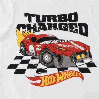 Camiseta blanca infantil Hot Wheels con coche de carreras rojo - 3