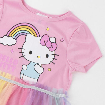 Vestido rosa infantil de Hello Kitty con arcoíris y falda multicolor - 3