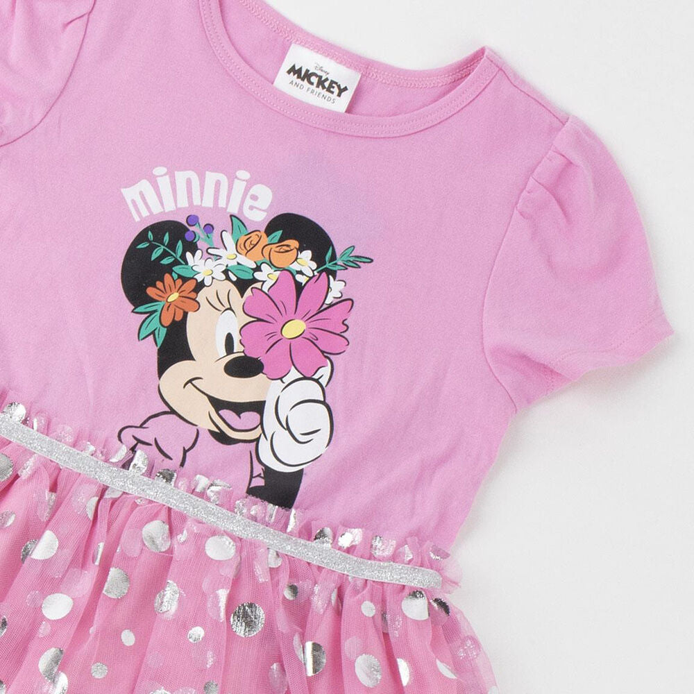 Vestido rosa de Minnie Disney con falda de lunares metalizados - 3