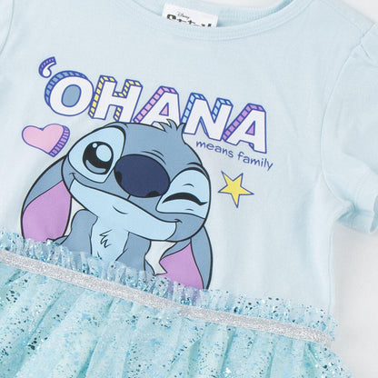 Vestido infantil azul claro de Disney Stitch con falda brillante - 3