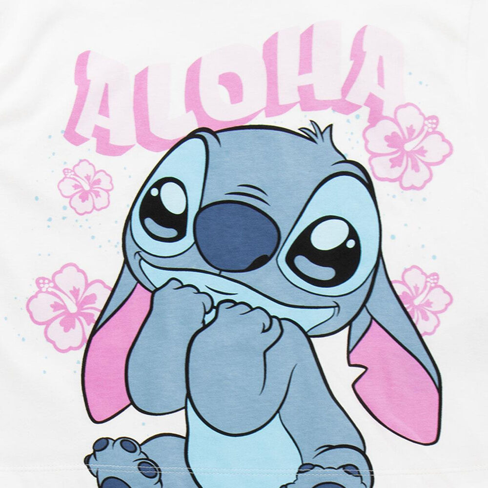 Conjunto infantil de Stitch Disney con camiseta blanca y pantalón corto rosa - 3