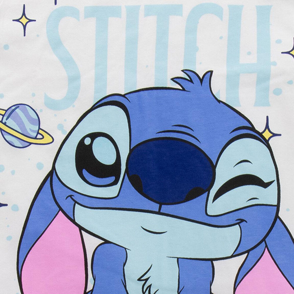 Pijama infantil Stitch Disney de camiseta blanca y pantalón corto azul - 3