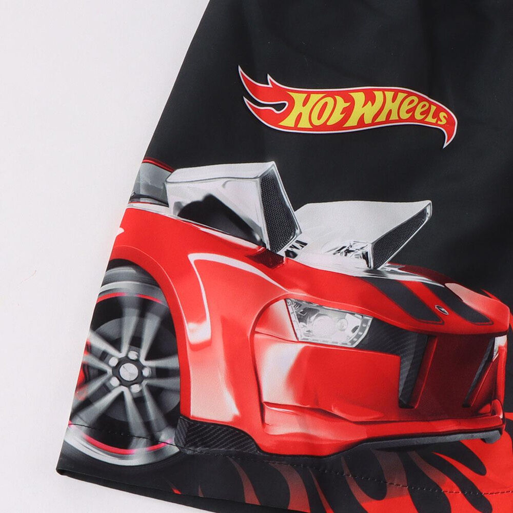 Bañador bóxer infantil Hot Wheels negro con coche rojo y llamas - 3