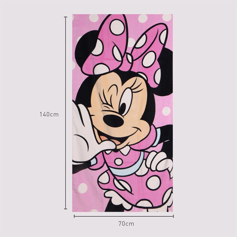 Toalla rosa de algodón con Minnie Disney y lunares blancos - 4