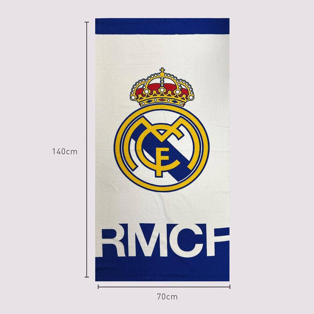 Toalla de microfibra del Real Madrid blanca y azul con escudo - 4
