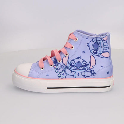 Zapatilla alta de loneta lavanda Stitch Disney con cordones rosas - 4