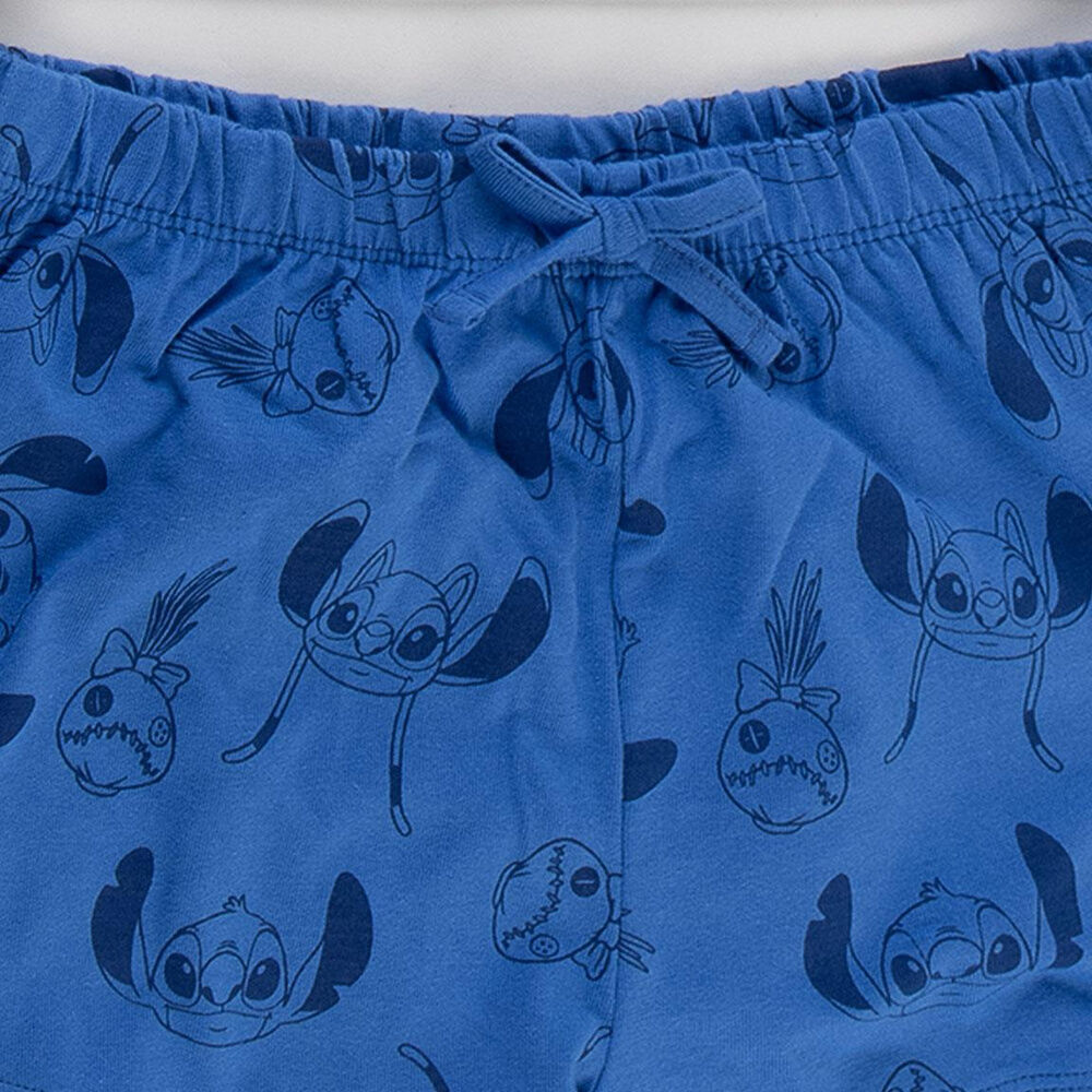 Pijama infantil Stitch Disney de camiseta blanca y pantalón corto azul - 4