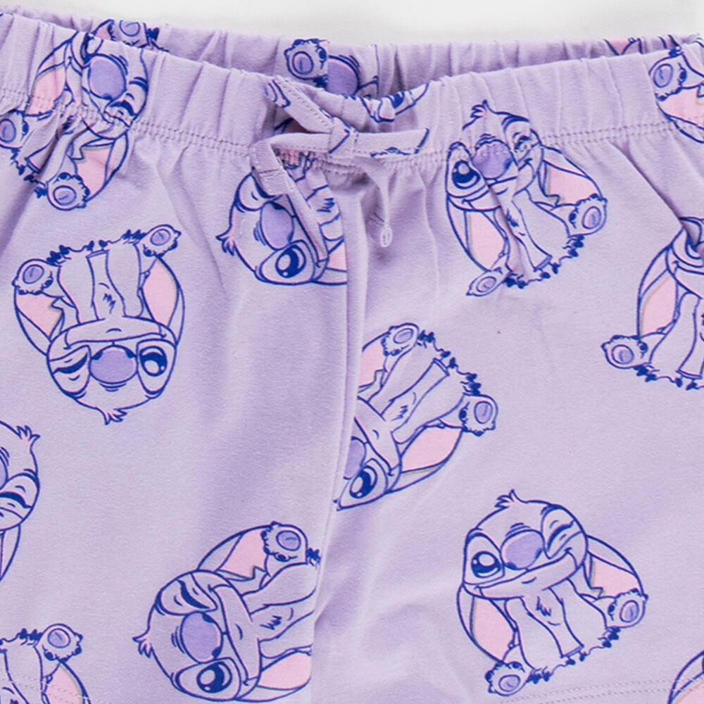 Pijama corto infantil Stitch Disney con camiseta estampada y pantalón lila - 4