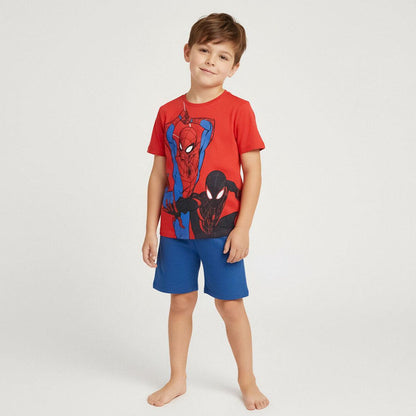 Conjunto infantil Spider-Man Marvel con camiseta roja y pantalón corto azul - 5