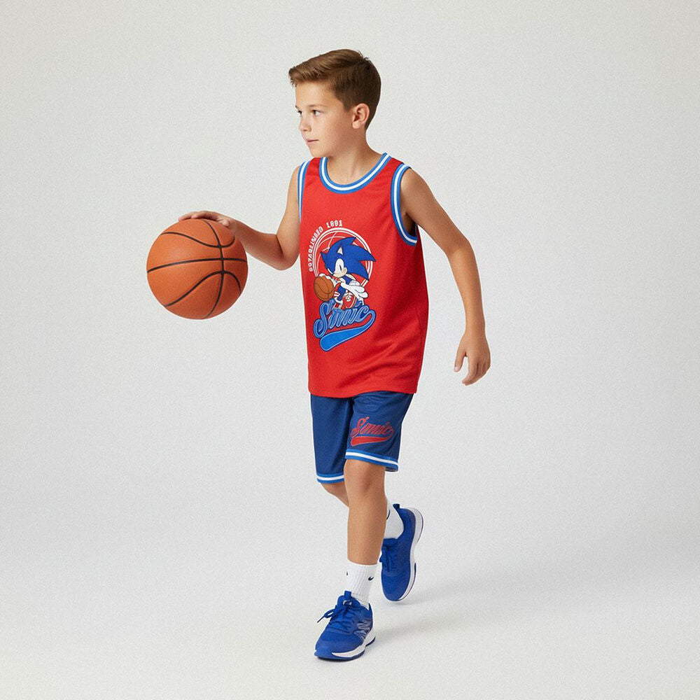Conjunto infantil de Sonic rojo y azul con camiseta de tirantes y pantalón corto - 5