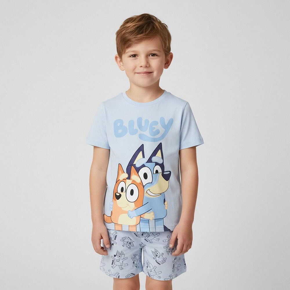 Pijama corto de algodón Bluey con camiseta azul y pantalón estampado - 5