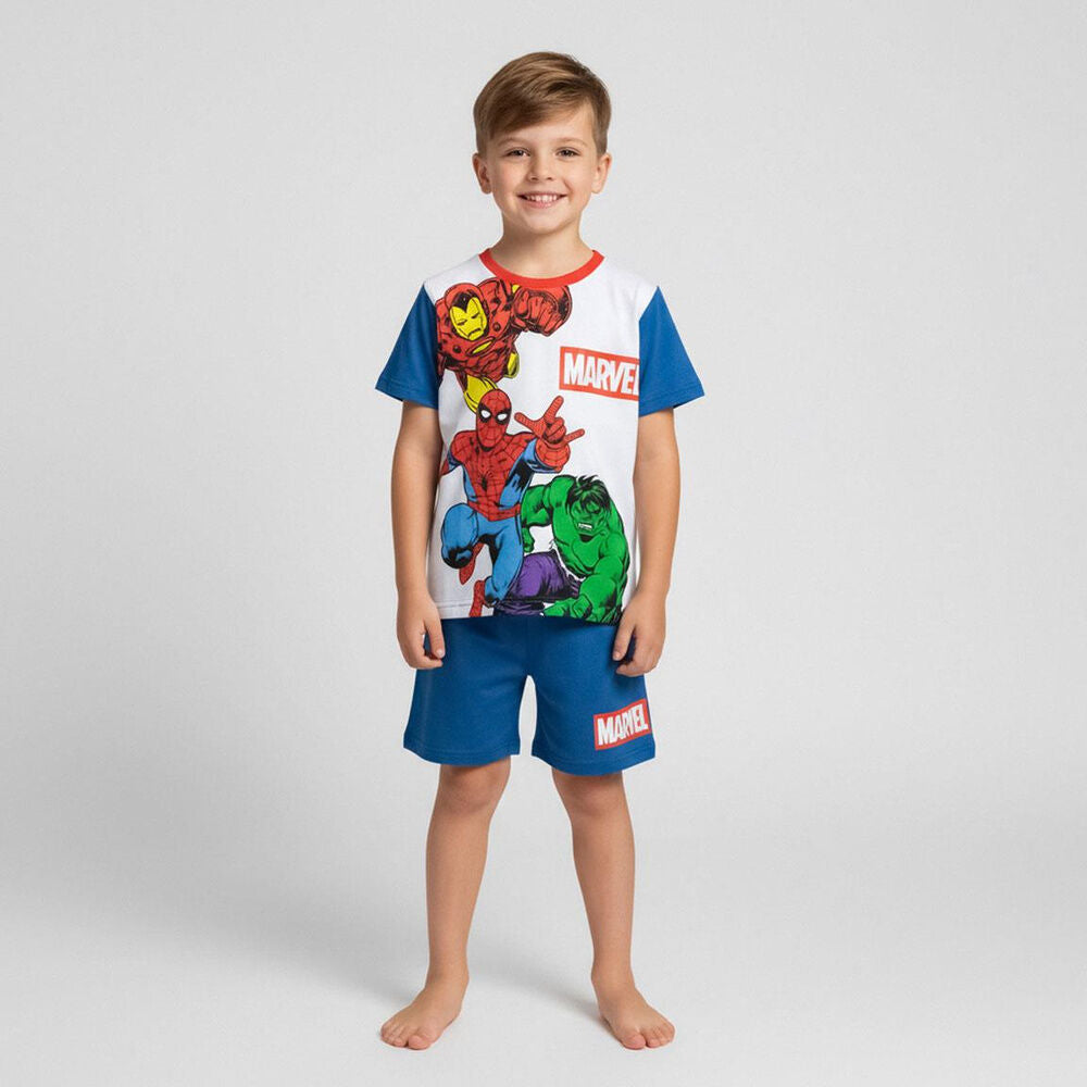 Pijama corto Marvel infantil azul con Spider-Man, Iron Man y Hulk - 5