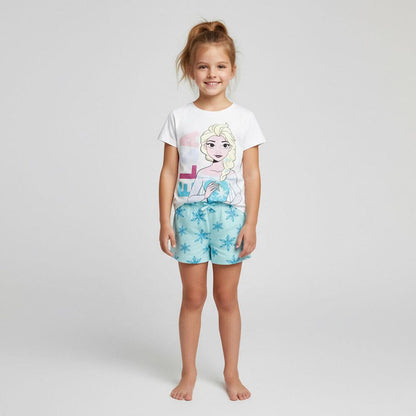 Pijama corto infantil de Elsa Frozen con camiseta blanca y pantalón azul - 5