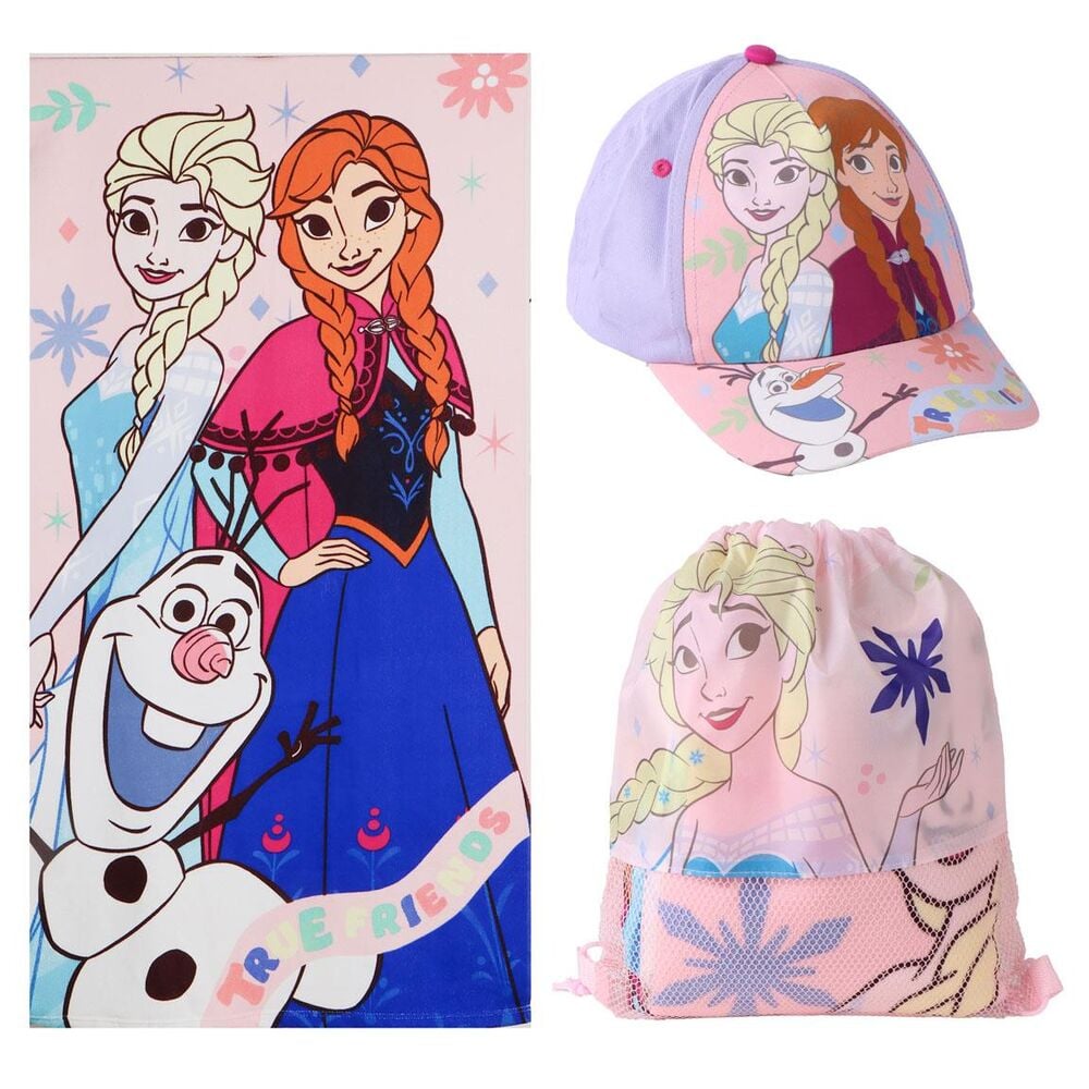 Set Frozen Disney con toalla, saco y gorra de Elsa, Anna y Olaf