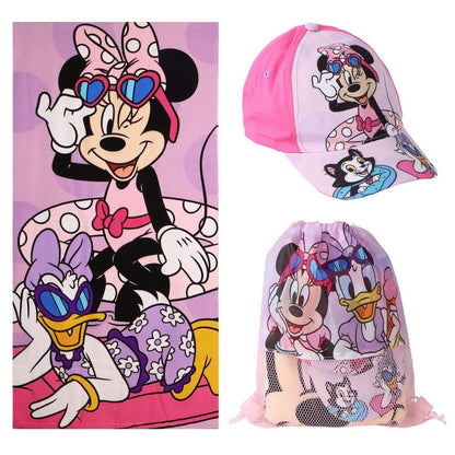 Set Minnie Disney con toalla rosa, saco y gorra