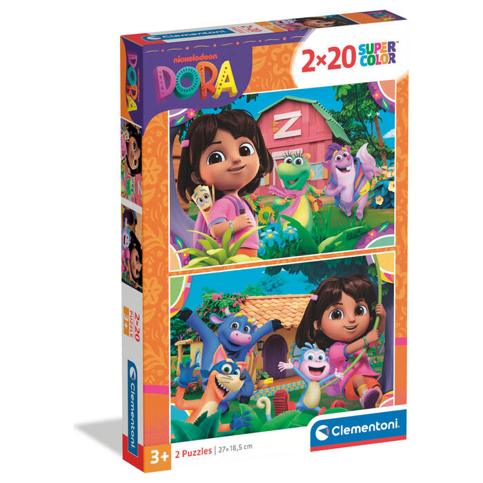 Puzzle Clementoni de Dora la Exploradora con dos escenas coloridas