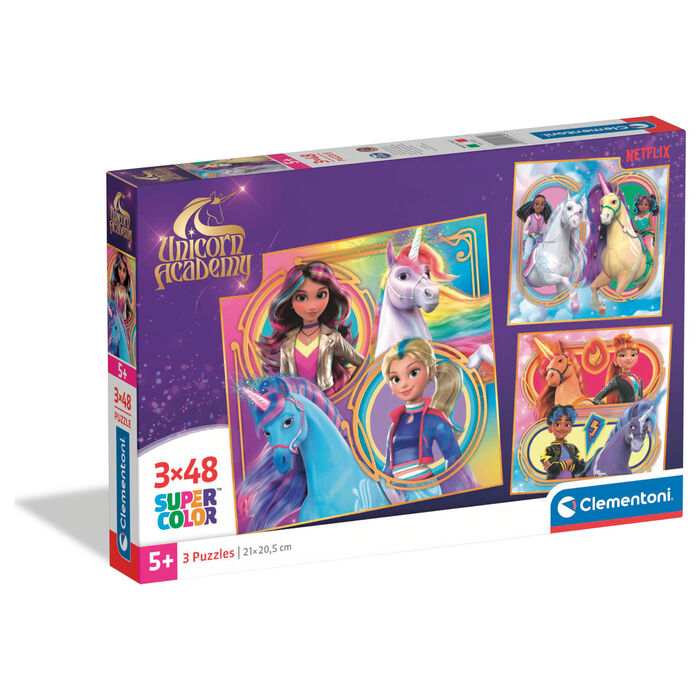 Puzzle Clementoni Academia de Unicornios con 3 escenas de unicornios