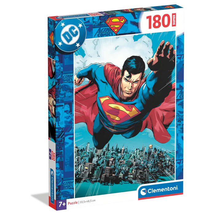 Puzzle Clementoni de Superman y DC Comics sobrevolando una ciudad, 180 piezas
