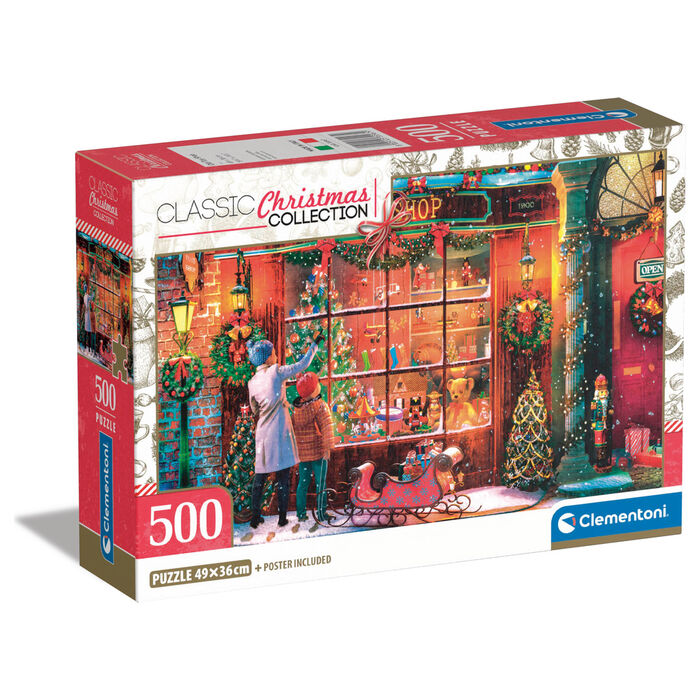 Puzzle Clementoni de 500 piezas con tienda de juguetes antiguos decorada en Navidad