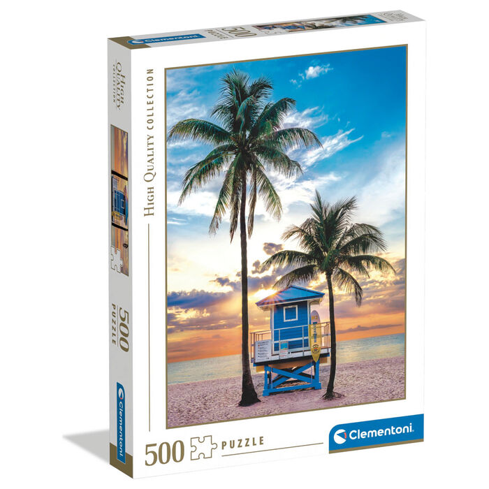 Puzzle Clementoni de 500 piezas con playa de Miami al atardecer