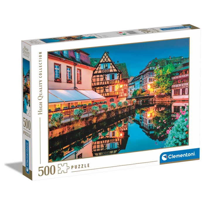 Puzzle Clementoni de 500 piezas con una vista del casco antiguo de Estrasburgo y su canal