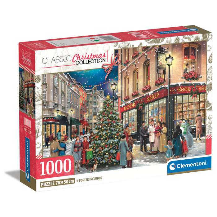 Puzzle Clementoni Un Paseo Navideño de 1000 piezas con calle nevada y árbol de Navidad