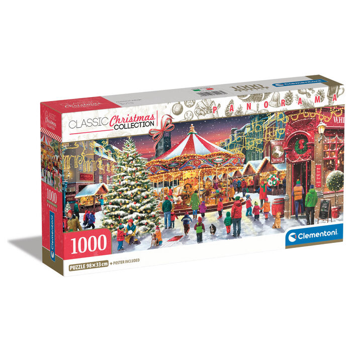 Puzzle Clementoni panorámico de 1000 piezas con pueblo navideño nevado