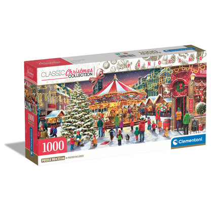 Puzzle Clementoni panorámico de 1000 piezas con pueblo navideño nevado