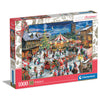 Puzzle Clementoni de una feria navideña nevada con tiovivo y árbol iluminado