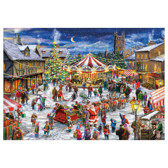 Puzzle Clementoni de una feria navideña nevada con tiovivo y árbol iluminado - 2