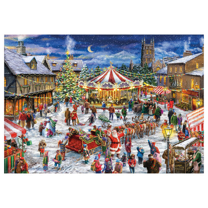 Puzzle Clementoni de una feria navideña nevada con tiovivo y árbol iluminado - 2