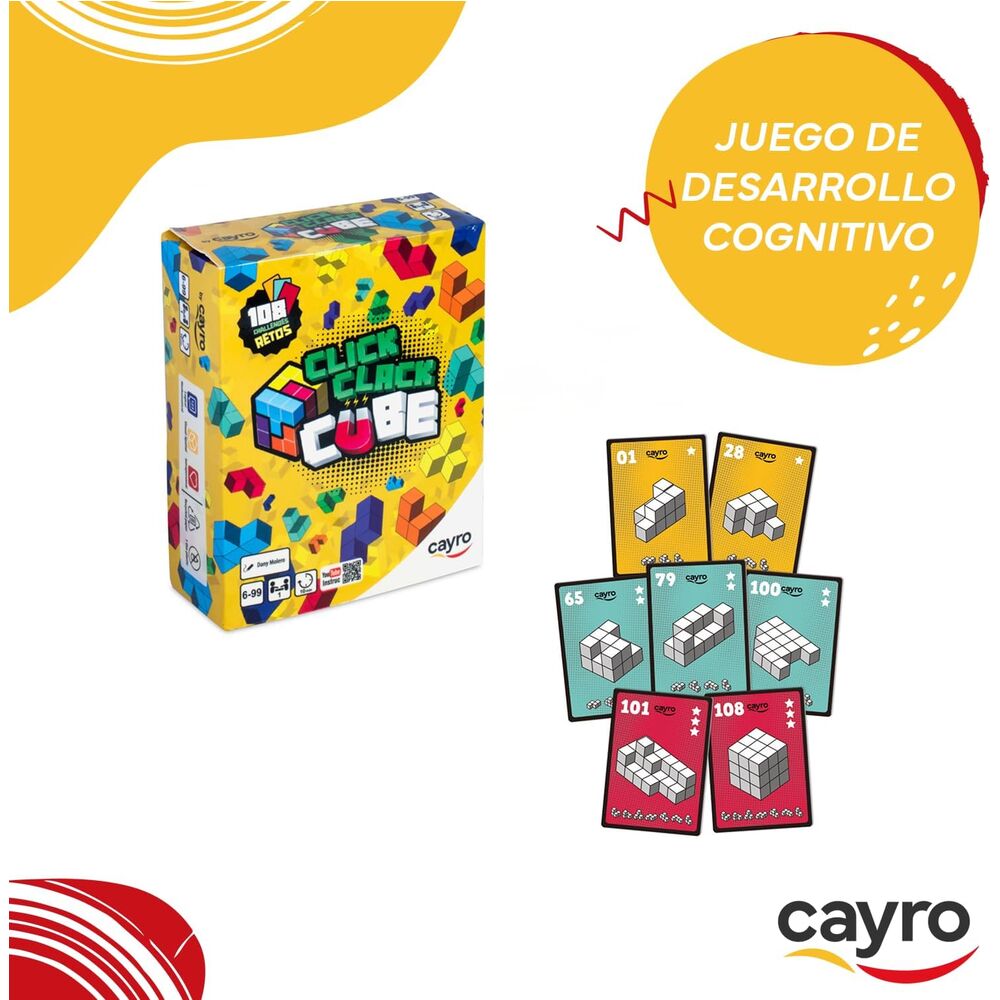 Caja del juego CAYRO Click Clack Cube con 7 piezas y 108 retos - 2