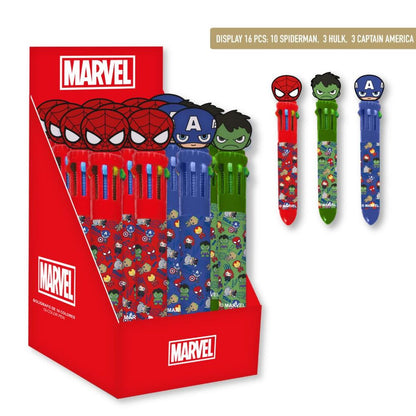 Bolígrafo Marvel de 10 colores con diseños de Spider-Man, Hulk y Capitán América