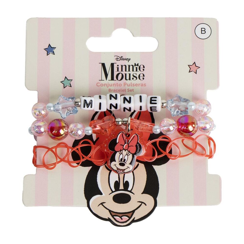 Conjunto de pulseras de bisutería Minnie Disney en tonos rosas y coral
