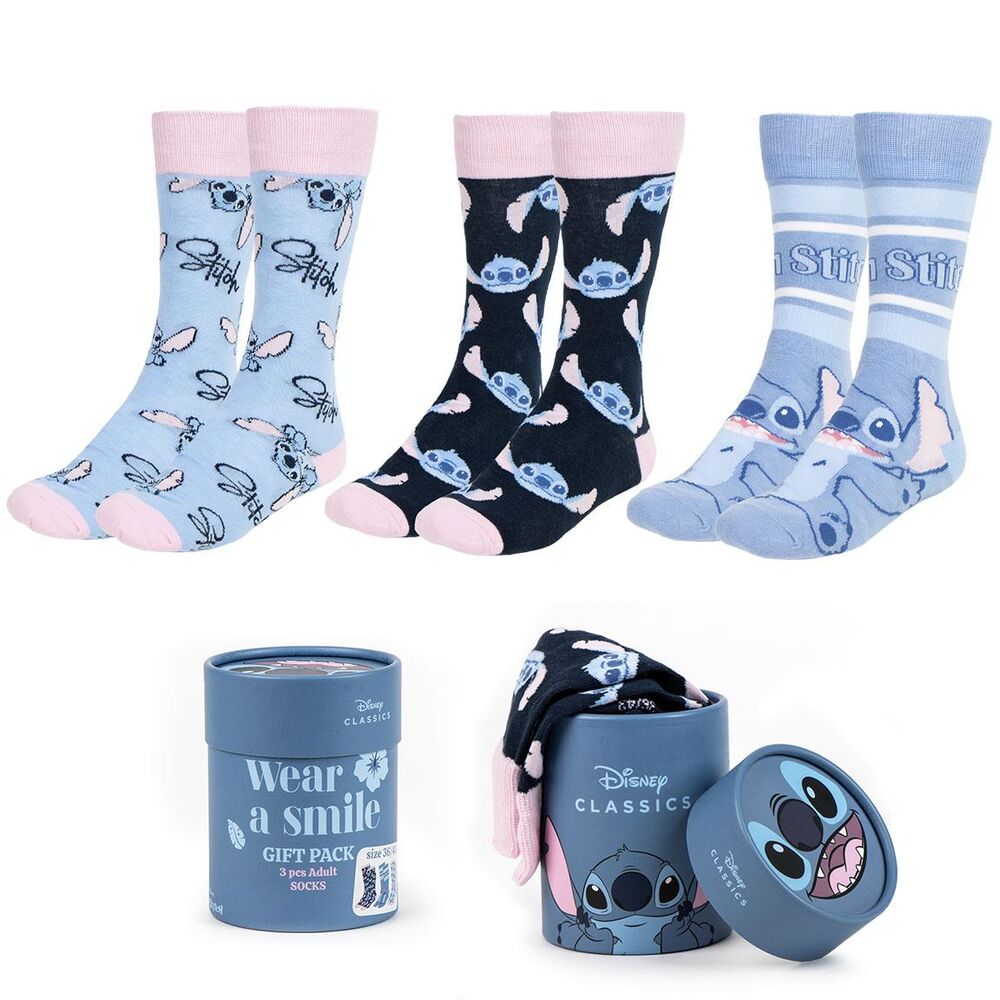 Set de tres pares de calcetines Disney Stitch con estuche decorado