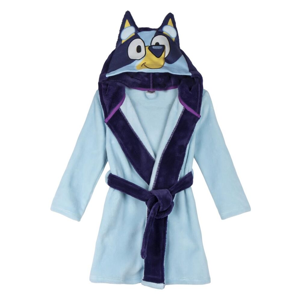 Bata infantil Bluey azul claro con capucha y cinturón