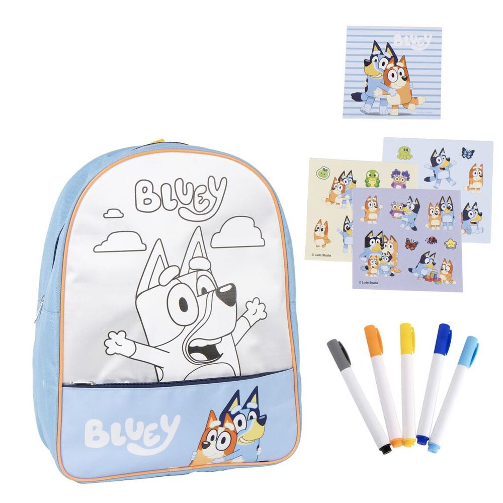 Set DIY Bluey con mochila, láminas ilustradas y rotuladores