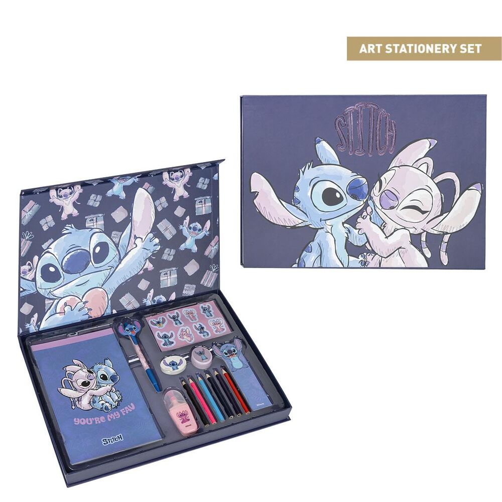 Set de papelería artística Stitch Disney con libreta, lápices y accesorios