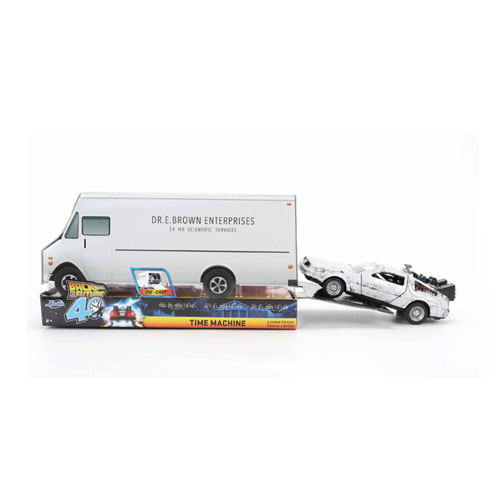Réplica DeLorean Time Machine 1:32 con efecto hielo y caja de coleccionista