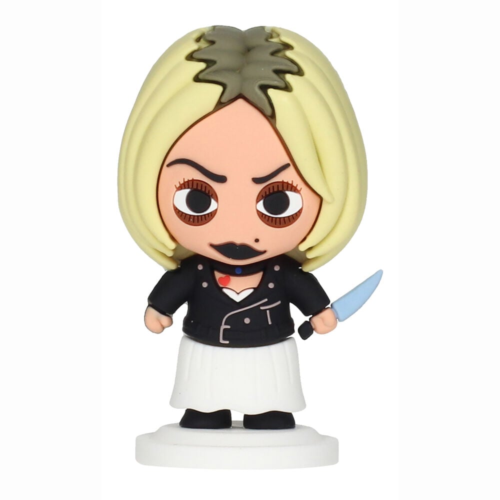 Figura Pokis de Tiffany de Chucky con cuchillo azul sobre base circular