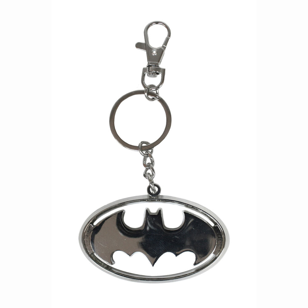 Llavero metálico con logo negro de Batman y mosquetón