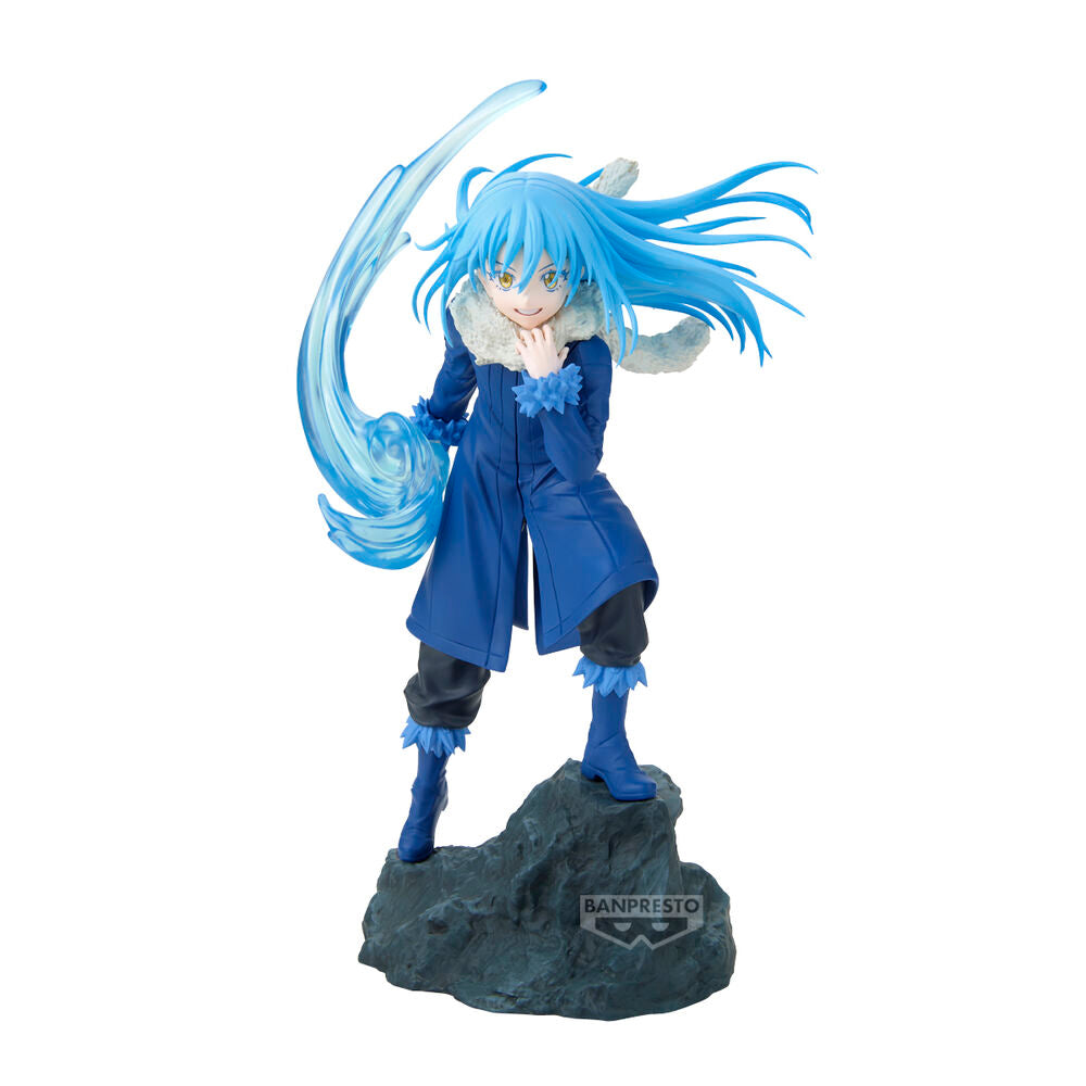 Figura de Rimuru Tempest con efecto azul translúcido y base rocosa