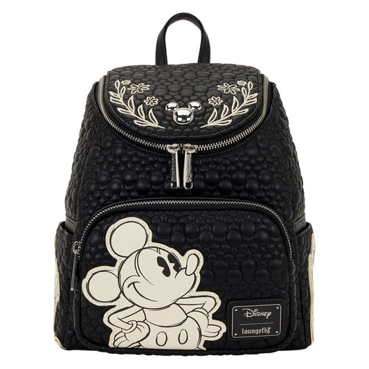 Mochila negra Loungefly de Mickey Disney con bordados florales