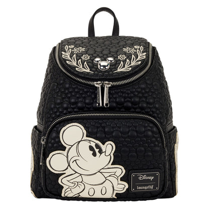 Mochila negra Loungefly de Mickey Disney con bordados florales