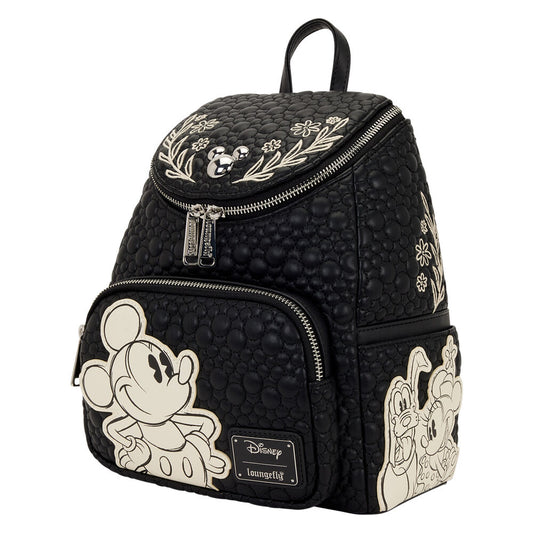 Mochila negra Loungefly de Mickey Disney con bordados florales - 5