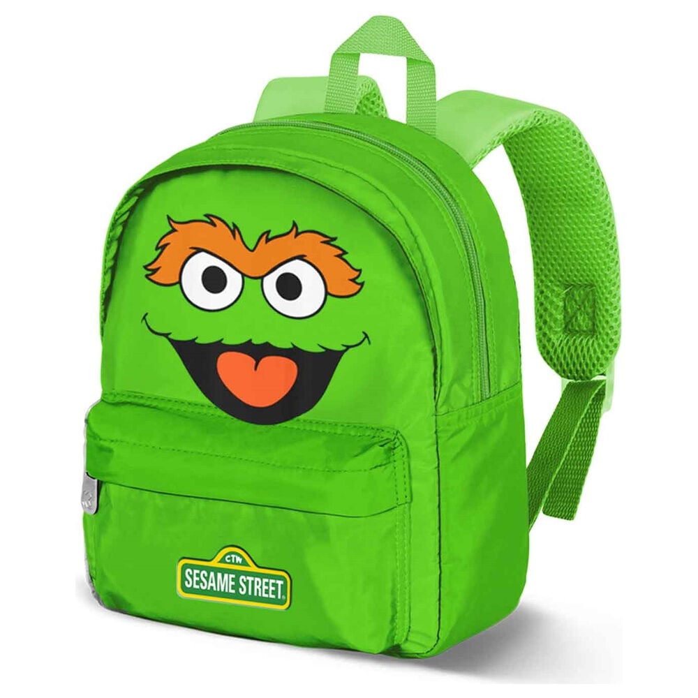 Mochila verde de Oscar de Barrio Sésamo con bolsillo frontal