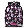 Mochila Kuromi Hello Kitty negra con estampado rosa y bolsillo frontal
