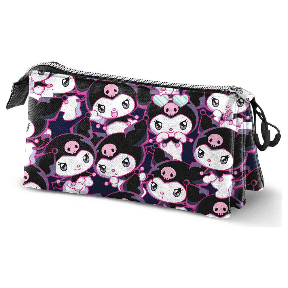 Portatodo triple de Kuromi Hello Kitty en negro y rosa