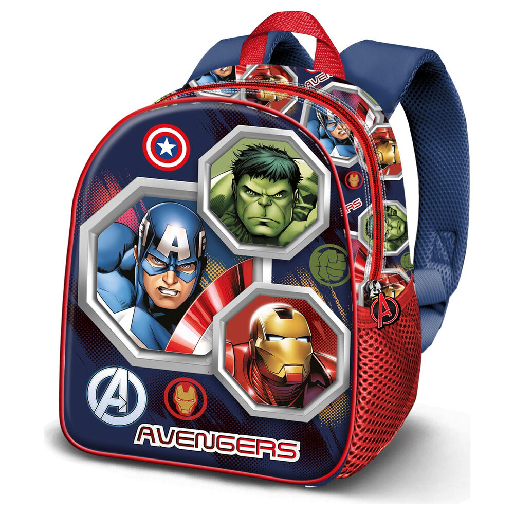 Mochila Avengers Marvel azul y roja con Capitán América, Hulk e Iron Man