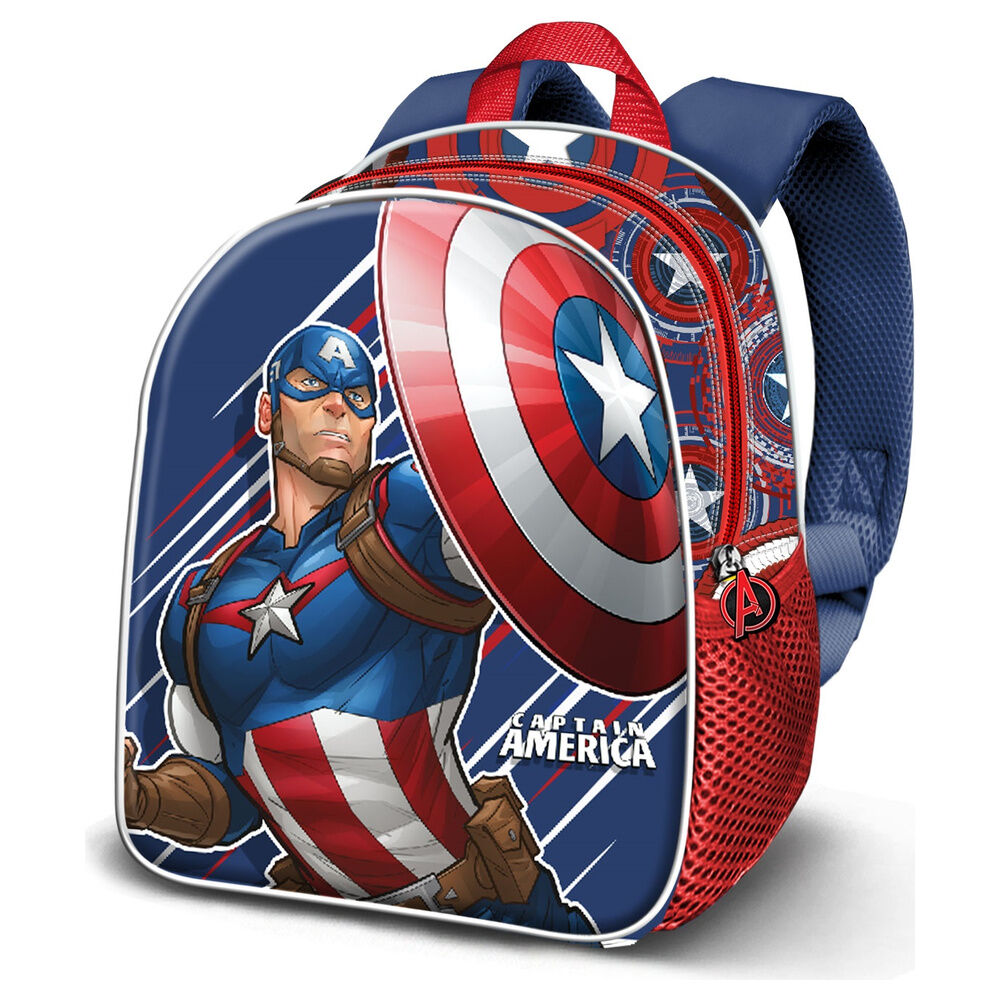 Mochila 3D azul y roja de Capitán América Marvel con su escudo